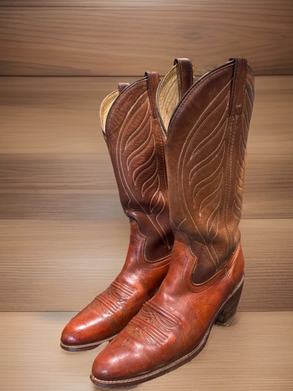 Vintage ACME Leather Western Cowboy Boots Tan USA Size 8.5 D